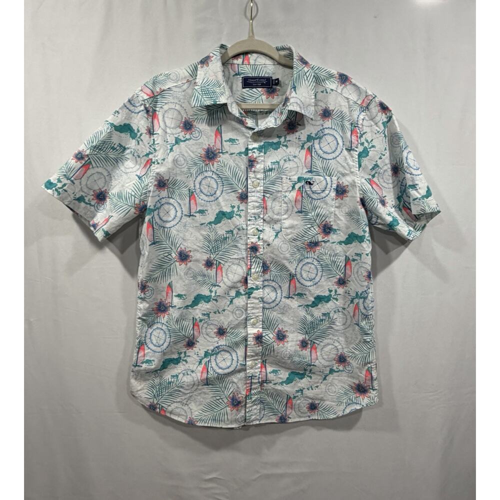 Vineyard Vines Mens Murray Classic Fit SS Shirt Size M Sailboat Print Nautical